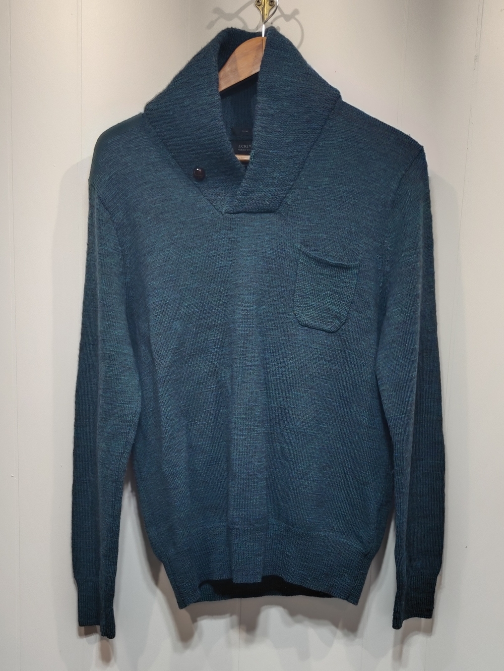 J. Crew Merino Wool Slim Shawl Collar Sweater Size Medium Elbow Patches